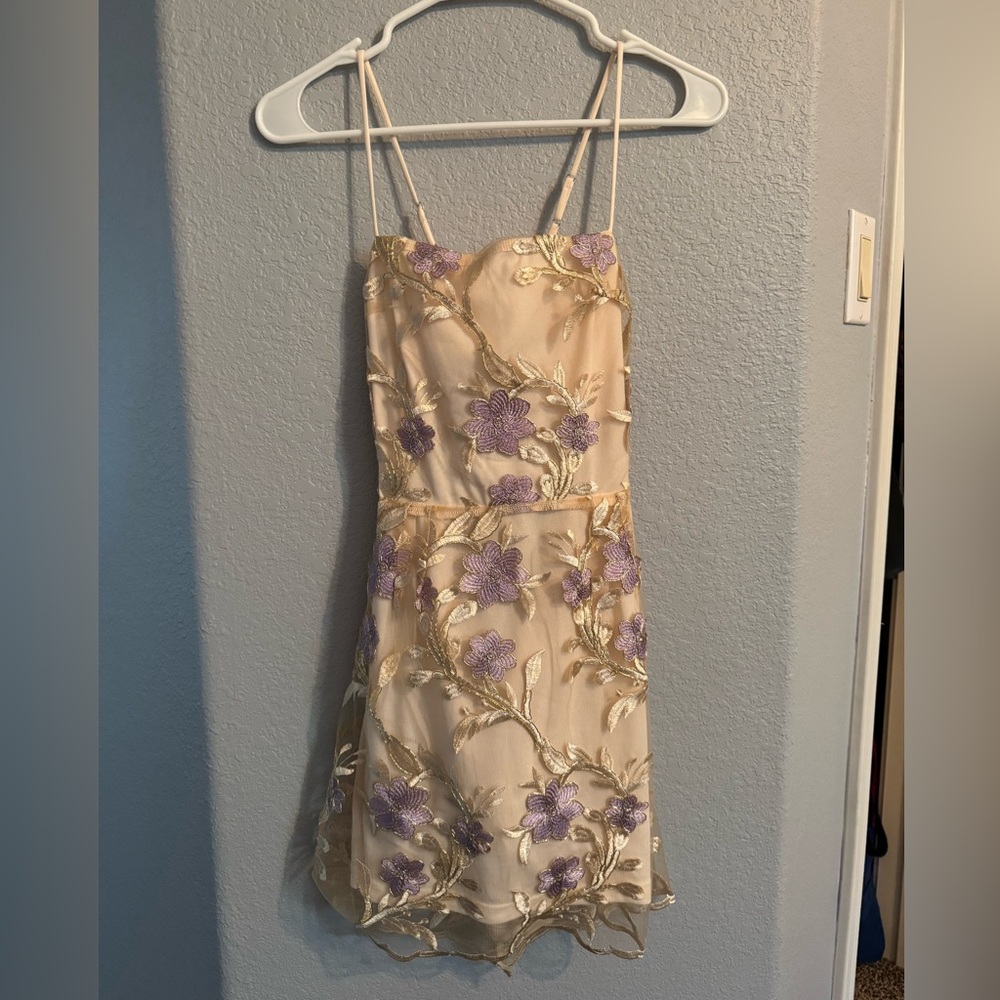 Lucy in the Sky Gold Floral Mesh Dress